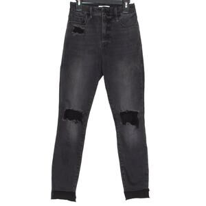 Good American High Waist Skinny Jeans Black Distressed Crop Size 0 25 Y2K 90s